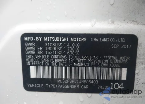 2018 Mitsubishi Mirage G4 Es z USA, uszkodzony, nr VIN ML32F3FJ1JHF05403
